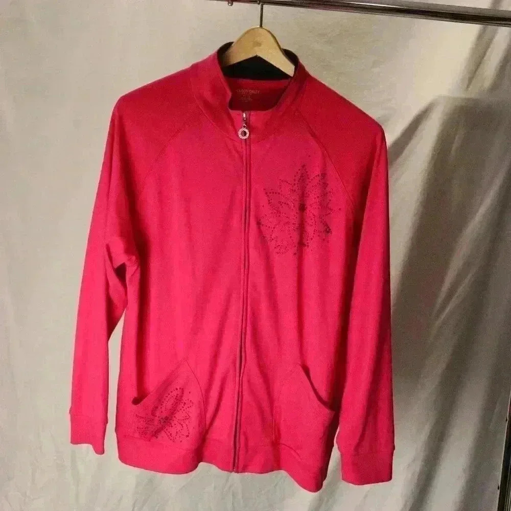 Allison Daley petite size PL/G Barbie pink gemstone embellishment bejewel jacket